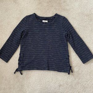 Madewell Sweater Womens XXS Navy White Striped Side Lace Up Boxy Fit Sweatshirt